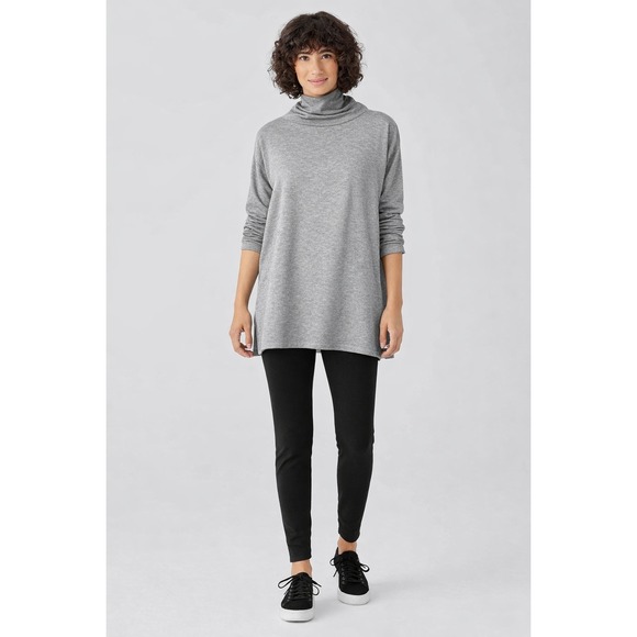 Eileen Fisher Sweaters - Eileen Fisher Cozy Brushed Terry Fleece Hug Funnel Neck Long Top Grey XS